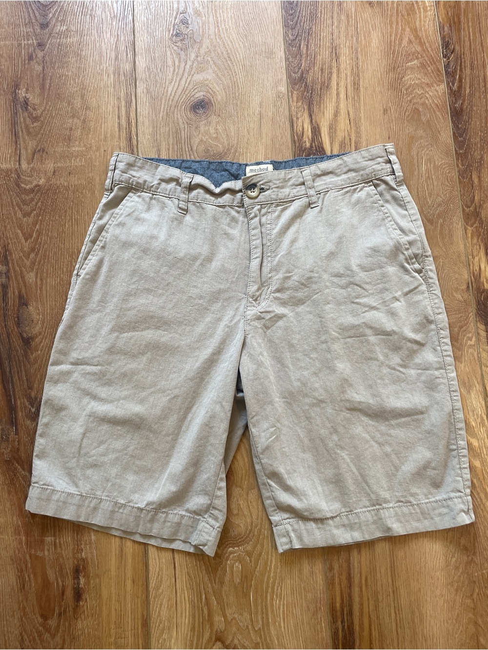 Men's Beige Flat Front Linen-Blend Shorts by matched